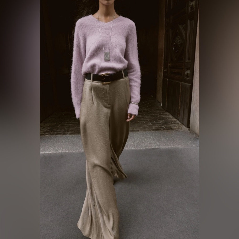 ZARA BELTED SATIN WIDE LEG PANTS | M NWT